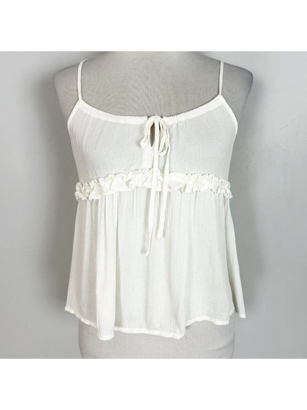Women's Babydoll Ivory Gauzy Cami Tank Top Cropped Flowy Lightweight Size Small